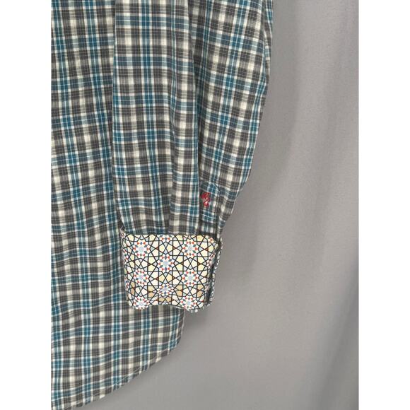 Robert Graham Shirt Mens Medium Blue Gray Plaid Long Sleeve Button Flip Cuffs - Picture 4 of 15